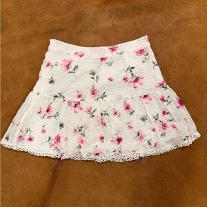 Forever 21 Floral Skater Skirt with Lace Trim